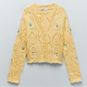 Zara Cardigan Crochet Floral Cardigan Yellow Sweater Pastel Knit Sweater